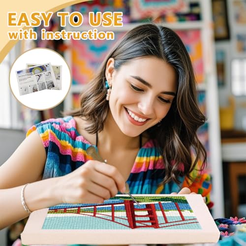 DOODLREAM San Francisco Bridge Punch Needle Kit for Beginner 9.4" x 9.4" - color: Bridge