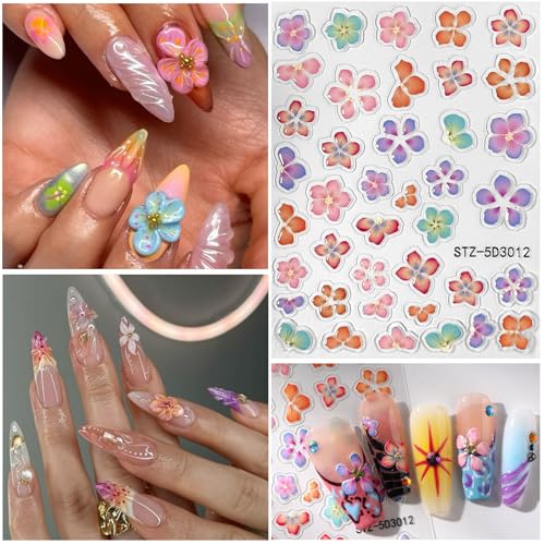 Colorful Nail Stickers for Nail Art Flower Nail Decals for Women - color: Colorful-16