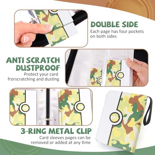 Collectible Trading Card Binder, 400 Pockets Card Holder with 50 Removable Sleeves, Portable Collection Binder Album Book Case Storage, Zipper Card Protective Sleeves for TCG, Sports Card - color: First Opportunity Camo