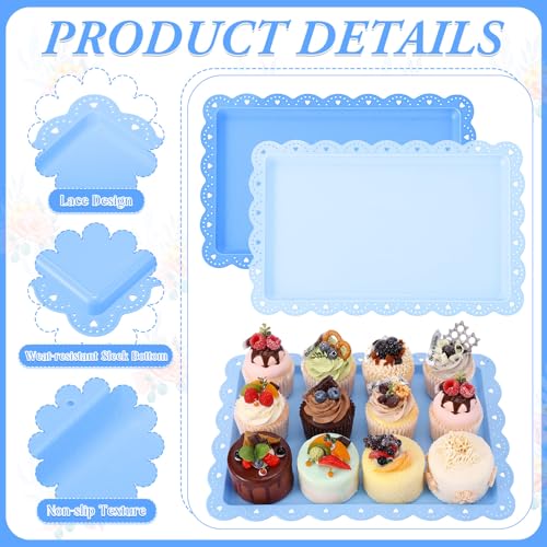 6 Pcs Blue Serving Trays Plastic Food Platters - color: Blue