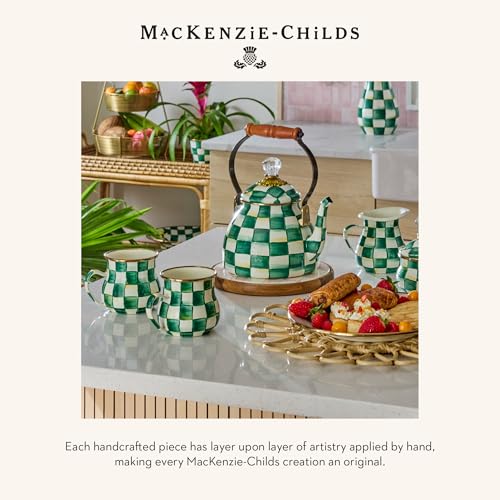 MACKENZIE-CHILDS Enamel Round Tray, Green-and-White Emerald Check - color: Emerald Check