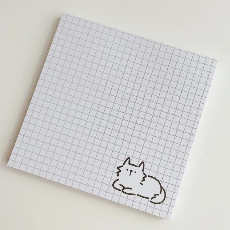 1/4 Pack 3 in. x 3 in. 50 Sheets Sticky Notes，Cartoon Cat Message Paper Memo Pads,Nom-Self-Stick Pads for Home Office (Grid)