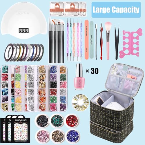 CTWWFS Nail Polish Organizer and Nail Lamp Case, Nail Kit Organizer Holds 30 Bottles (15ml - 0.5 fl.oz) and a Nail Lamp, Nail Polish Carrying Case with Manicure Tools Storage Sections (C-Black) - color: C-Black