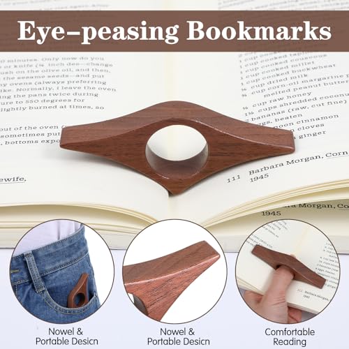 Thumb Book Page Holder Walnut Wood Book Holder Smooth Wood Page Holders for Reading Accessories Books Lovers Gifts for Women Best Friend Birthday Gifts Teacher Graduation Bookish Reader Books Club