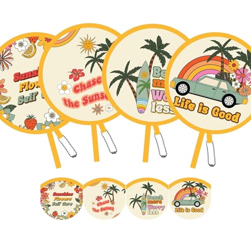 4 Pack Beach Style Hand Fan, Foldable Multi-Role Round Fans for Travel, Events, Indoor & Outdoor (Beach More) - style: Beach More