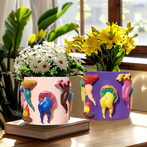 GUGUGO Mushroom Female Body Planters, Unique Dancing Lady Flowers Planter, Cute Quirky Butt Plant Pots for Indoor Plants, Funny Succulent Flower Pot for Home Decor, Eclectic Aesthetic Gift, Purple - color: E, size: 5in