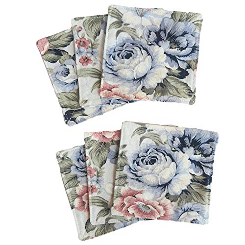 CUSHYSTORE 2 Layers Coasters Saucers Canvas Floral Botanical Fabric 4", 6 Pack - Blue Rose Garden - color: Blue Rose Garden