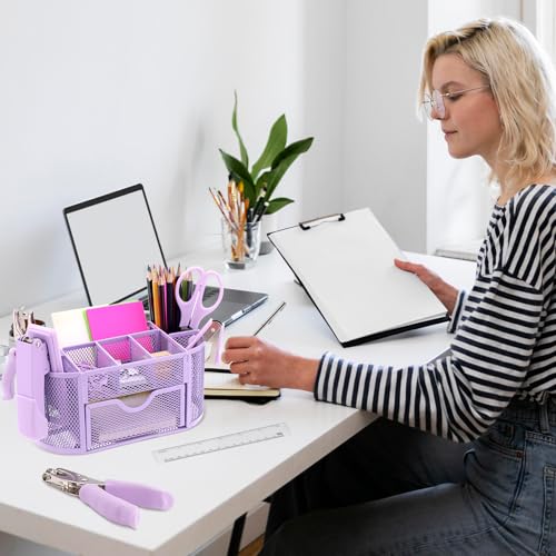 17 IN 1 Office Desk Organizer Set for Back to School Supplies Accessories - color: Purple
