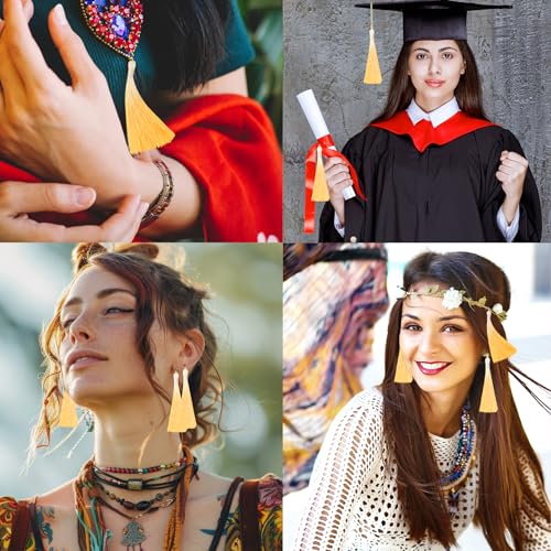 50Pcs 5 Inch Bulk Bookmark Tassel Kit for Graduation, Keychain(BeigeYellow) - color: Beige&yellow
