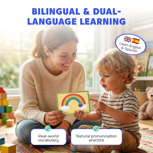 Kidrox 100 First Words Flash Cards for Toddlers, English with Spanish Learning Cards, Preschool Vocabulary & Speech Development Toy with Peek-a-Boo Sleeve for Memory Enhancement & Pattern Recognition - color: First 100 Words