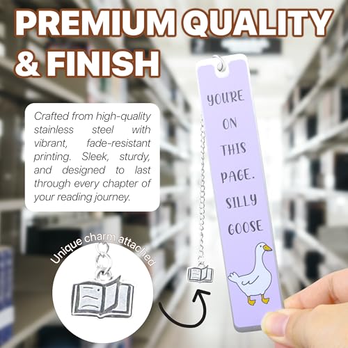 Silly Goose Bookmark, Cute Funny Bookmarks for Women Metal Book Mark Pink Bookworm Bookmark Bookish Accessories Cool Gifts for Book Lovers Reading Club Christmas Birthday Present (Lavender) - color: Lavender