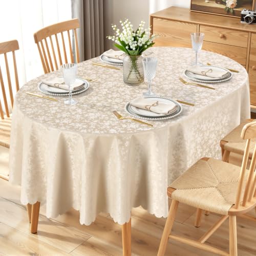Smiry Oval Waterproof Heavy Duty Vinyl Tablecloths, 60 x 102 Inch - color: Beige, size: 102" x 60" (Oval)