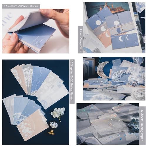 Doraking 63PCS Moon Embellishment Scrapbook Paper Packs for Journaling