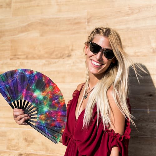 Bamboo Large Folding Fan, Rave Hand Fan Nylon-Cloth Kungfu Clack Folding Hand Fan for Dance, Concert, Party, Home Decoration(Type D) - color: Type D