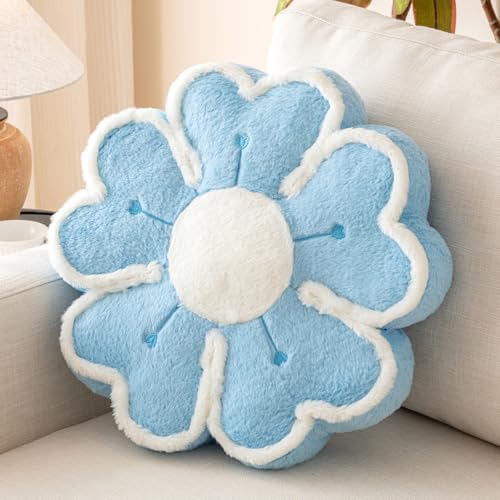 Flower Shaped Decorative Throw Pillow Cushion for Bed Couch, Cute Flower Plush Throw Pillows Home Decor Floor Pillow Seating Cushions (Blue, 17.7 Inches) - color: Blue, size: 17.7 Inches