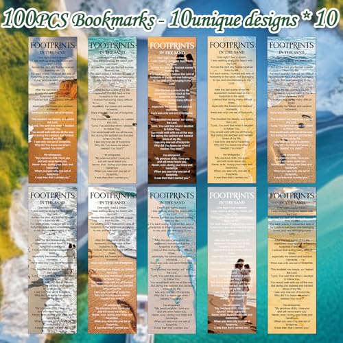 Footprints in The Sands Bookmarks Gifts - 100 Pcs Christian Religious Bookmark Bible Inspirational Page Markers Clips Book Mark Prayer Gospel Tracks for Evangelism Church Office Home Supplies - color: Footprints in the Sands
