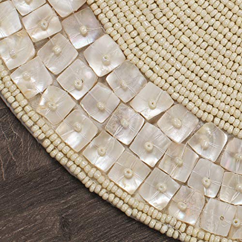 ALPHA Living HOME Ivory Beaded Placemat 13 Inch Round Glass Bead Dining Mat - color: Ivory, size: Set of 1