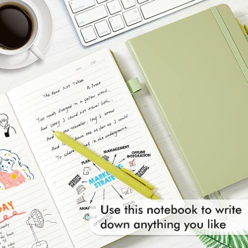 feela 5 Pack Notebooks Journals Bulk, Hardcover Classic Ruled Lined Journals with Pen Holder for Women Girls School Business Supplies, with 5 Black Pens, 120 GSM, 5.1”x8.3”, A5, Avocado Green - color: 5 Avocado Green
