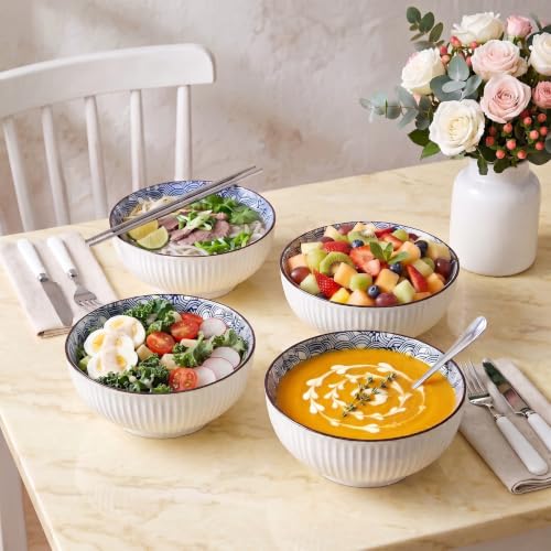 60 oz Large Soup Bowls Set of 3, Pho Bowls, Ramen Bowl - Wave - size: Wave Pattern (8 Inch, 60 oz)