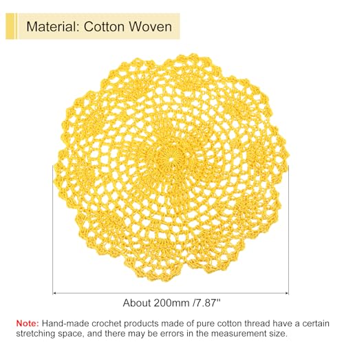 uxcell Lace Doilies, 4pcs 8" - Cotton Woven Round Crochet Coaster, Floral Design Fabric Handmade Placemat for Drink Wedding Party Decoration (Yellow) - color: Yellow