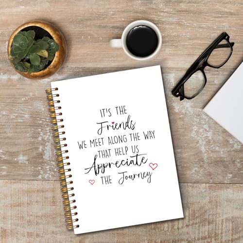 JINYO Friend Gifts Notebook, Gifts for Best Friend Journal, Friendship Gift Journal, It's the Friends We Meet Along the Way That Help Us Appreciate the Journey Spiral Notebooks 5.5x8.3 Inch - color: white Friend Gifts Notebook