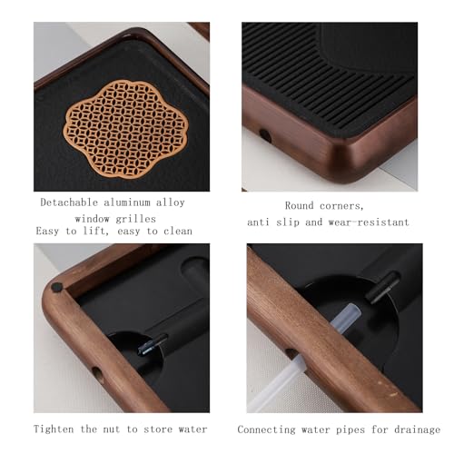 Wooden Chinese Tea Tray15 x 10 x 2 inches，Japanese Tea Serving Tray, Gongfu Tea Table Set with Reservoir Type Water Storage Box