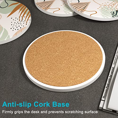 Coasters for Drinks, Set of 6 Cute Absorbent Ceramic Drink Coasters - color: Boho Leaves
