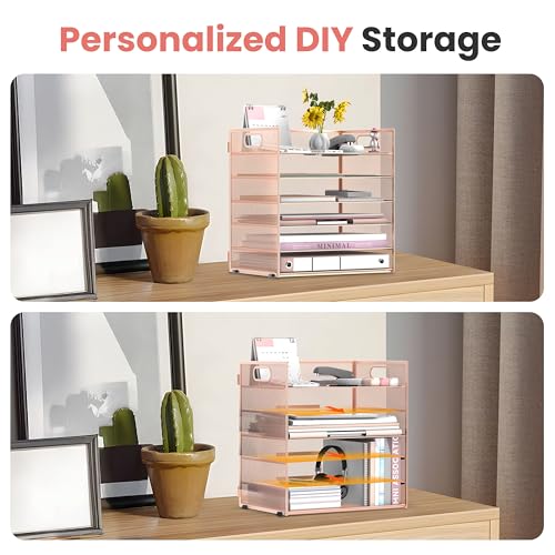 Daltack 6-Tier Paper Organizer for Desk with Handle, Rose Gold - color: Rose Gold