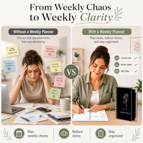 Undated Weekly Planner, Weekly To Do List Notebook with Habit Tracker, A5 - color: Black