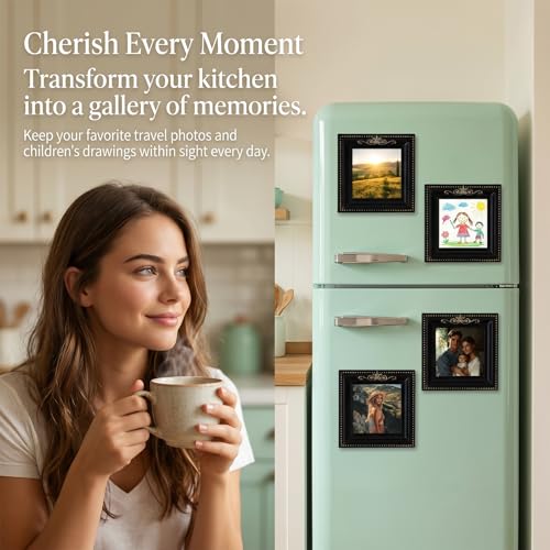Vintage Mini Magnetic Picture Frames for Refrigerator, Gold Photo Magnets - color: Black E