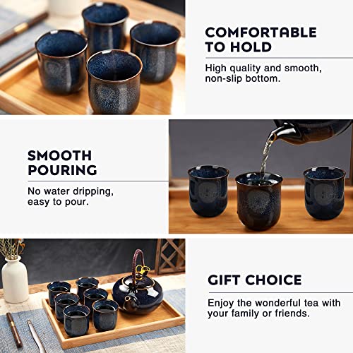 DUJUST Japanese Tea Set for 6, Kiln Altered Glaze Porcelain Tea Set with 1 Teapot, 6 Tea Cups & 1 Tea Tray, Unique Chinese Tea Sets for Adults/Tea Lovers/Women/Men, Dark Blue - color: Teasets - DarkBlue