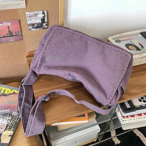 Messenger Bag for Women Men Satchel Bag Canvas Crossbody Shoulder Bag Casual Sling Bag - color: Purple