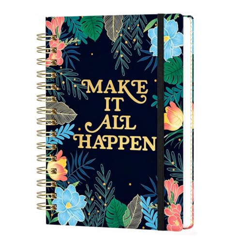 Aosemili A5 Spiral Notebook Lined Planner Ruled Notepad Journal for Writing - color: Black Leaf