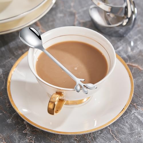 AnSaw Elegant Silver Leaf Coffee Spoons - 10-Piece, 4.7" Mini Spoon - color: Silver