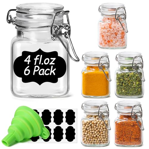 ComSaf Square Small Glass Spice Jars with Airtight Lids 4 oz 6 Pack Pantry - size: 4 fl oz x 6