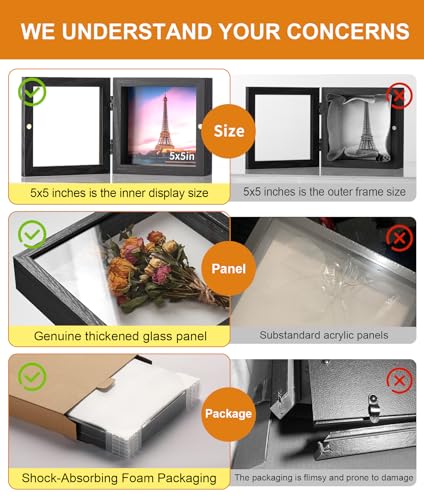 5x5 Black Deep Shadow Box Picture Frame with HD Clear Glass - color: Black, size: 5x5