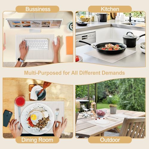Bamboo Placemats Set of 4 with Fabric Border, Table Mats, White - color: White, size: Set of 4