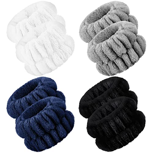 Chuangdi 4 Pairs Wrist Bands for Washing Face Microfiber,Dark Colors - color: Dark Colors