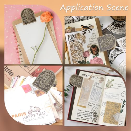 CRASPIRE Travelers Note Book Clip Alloy Vintage Flower Butterfly Theme Metal Antique Bronze Decorative Journal Page Binder Clips for TN Travelers Art Journaling Reading Decoration Accessories - style: Flower