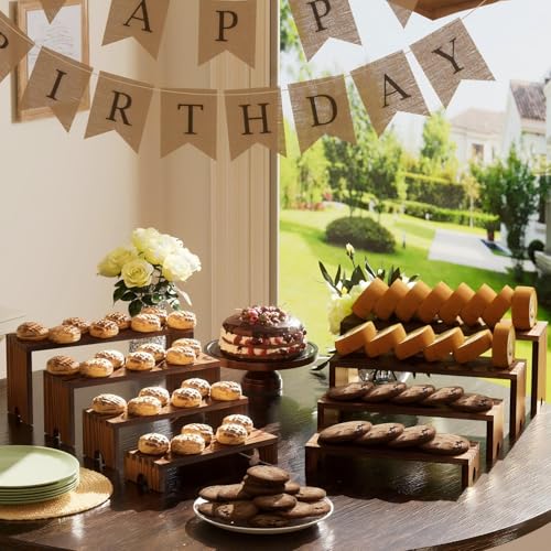 2 Set Wooden Tiered Risers Display Stands for Vendor Events,Stackable Wood Cupcake Display Stand,Farmhouse Decor Wood Dessert Table Display Set,Vendor Booth Display Items,Food Display Risers for Party - color: Dark Brown, size: 2 PACK