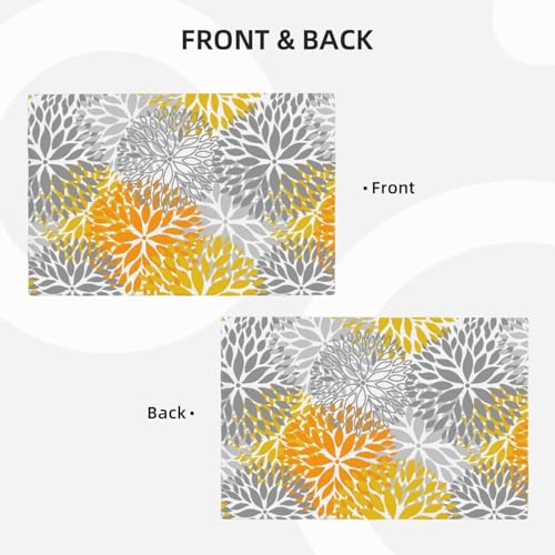 Abstract Yellow Gray Dahlia Floral Placemats Set of 4 12x18 Inch - color: Yellow Gray, size: Set of 4