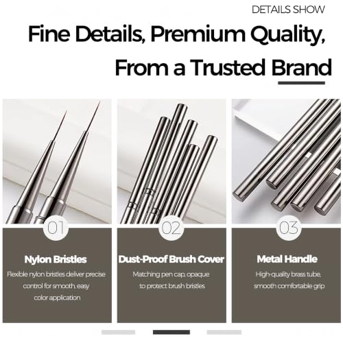 12Pcs Metal Nail Art Brush Set, Professional Nail Brush Acrylic Manicure Brushes Pen with Liner Flat Round French Detail Ombre Brushes for Gel Polish, 3D Design, Clean Up Tools - color: Professional Nail Brush Set-12pcs