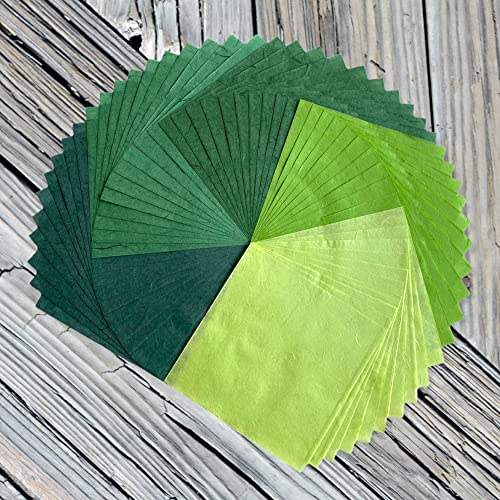 Natural Fiber Mulberry Paper Sheets 6 x 6 Inches, 50 PCS Handmade Craft Paper for Origami, Scrapbooking, Card Making, DIY Decoration, Mixed Media Art (Green Tone, 6x6 Inch) (Pack of 2) - color: Green Tone, size: 6 x 6 inches (Pack of 2)