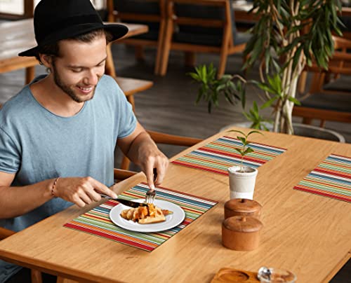 Ruvanti Placemats Set of 6, 100% Cotton Place Mats of 13"x19", Multi Stripe - color: Multi Stripe