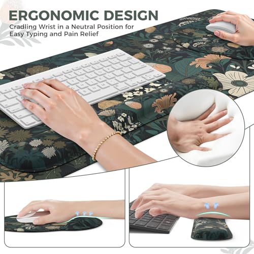 iCasso Desk Cover Mat, 4in1 Floral Large Mouse Pad with Wrist Rest - color: Cute Weeds