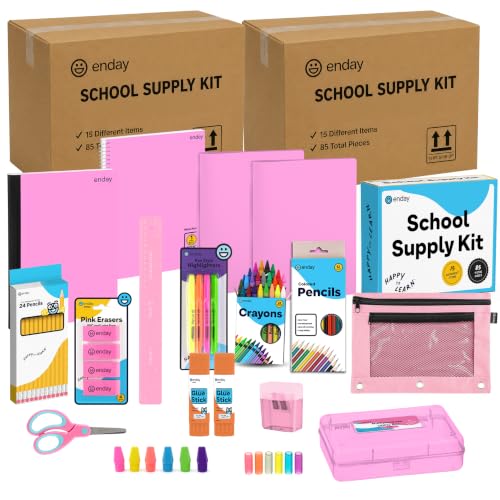 Enday Back to School Supplies for Kids, School Supply Box Grades K-5 (Pink, 24 Kits) - color: Pink, size: 24 Kits