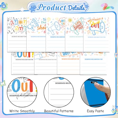 Shout Out Sticky Notes- 9 Pcs Shout Out Stick Memo Pads Back to School Stationary for Teacher Recognition Appreciation Gifts for Coworkers Students Employee Office Supplies 3 * 4 Inches - style: Shout Out