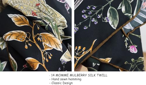 ANDANTINO 100% Mulberry Silk Scarf -Women 35" Square Hair Wraps-Gift Packed - color: Black Horse-twill