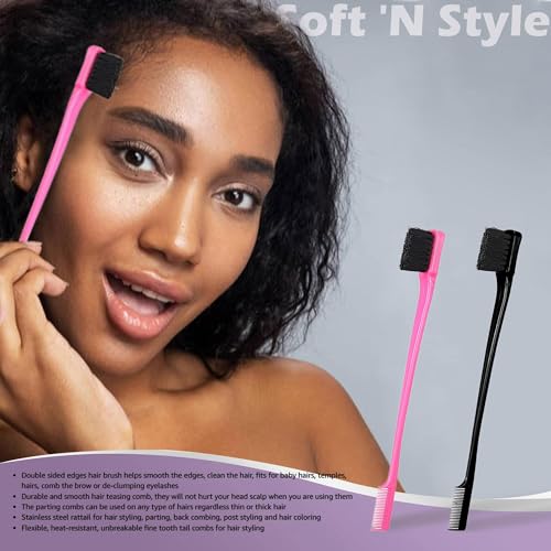 Soft 'N Style Double Sided Edge Control Hair Brush Comb Combo Pack 6 Pieces Pink and Black - color: 6pack