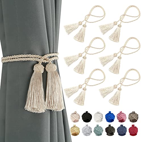 BEL AVENIR 6 Pack Handmade Rope Tassel Curtain Tiebacks - color: Beige, size: 6 Pack